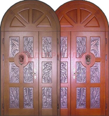 Металлическая арочная дверь со стеклом ДА-28 в коттедж в Туле