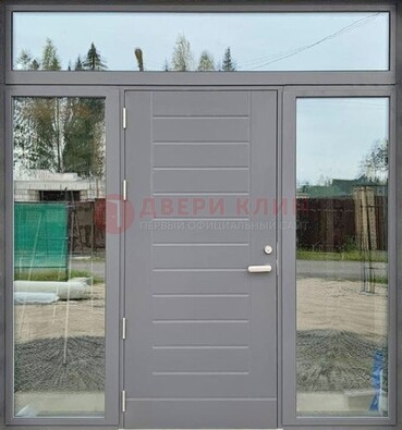 Серая стальная дверь с панелью МДФ и стеклянными фрамугами ДФГ-28 в Туле