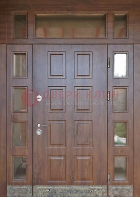 Стальная дверь МДФ со стеклом и фрамугами для дома ДФГ-29 в Туле