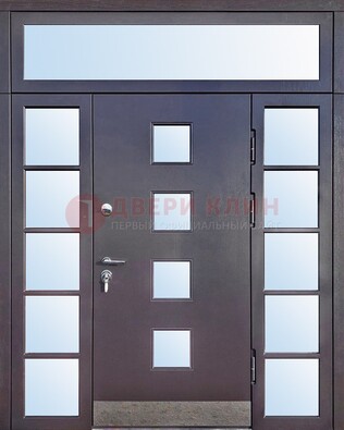 Современная железная дверь со стеклом и фрамугами ДФГ-4 в Туле
