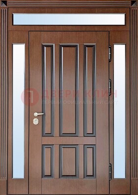 Железная дверь со стеклом и фрамугами в коричневом цвете ДФГ-8 в Туле