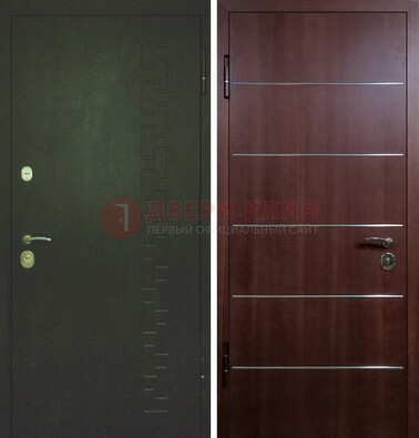 Темная металлическая дверь с МДФ ламинат с молдингами внутри ДМ-16 в Туле