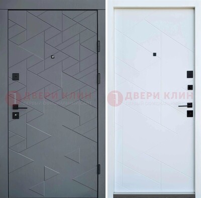 Серая металлическая дверь МДФ с узором  ДМ-224 в Туле