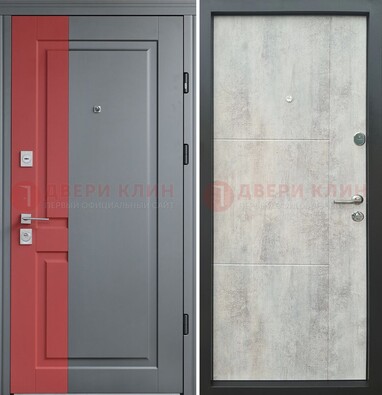 Серая с красной полосой металлическая дверь МДФ ДМ-245 в Туле