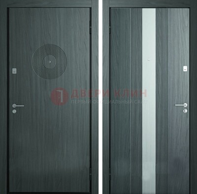 Темная железная дверь с МДФ и декоративной вставкой ДМ-25 в Туле