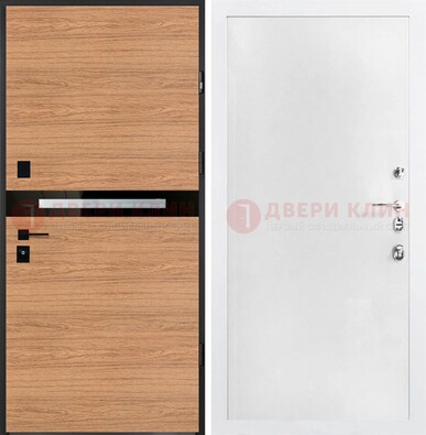 Железная коричневая дверь с МДФ в белом цвете ДМ-313 в Туле