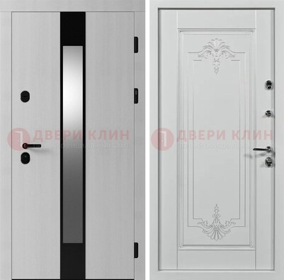 Белая металлическая дверь МДФ с зеркальной вставкой ДМ-324 в Туле