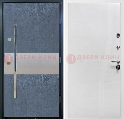 Синяя входная дверь МДФ с серебряной вставкой ДМ-330 в Туле