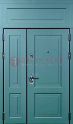 Синяя металлическая дверь с МДФ и верхней фрамугой ДМ-339 в Туле