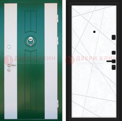 Зеленая железная дверь с панелями МДФ ДМ-369 в Туле