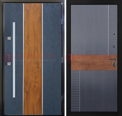 Темная металлическая дверь МДФ со вставками ДМ-411 в Туле