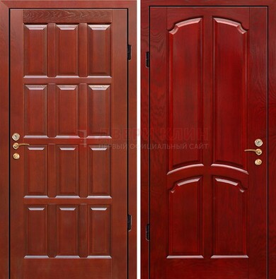 Красная металлическая дверь с массивом дуба ДМД-15 в Туле