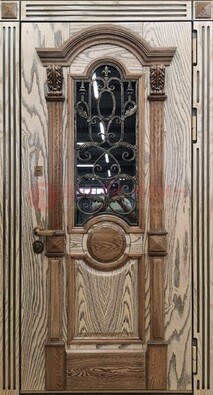 Железная дверь с массивом дуба со стеклом и ковкой ДМД-47 в Туле