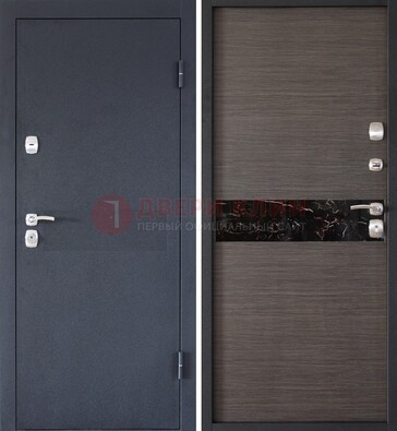 Черная железная дверь с порошковым напылением МДФ внутри ДП-114 в Курске