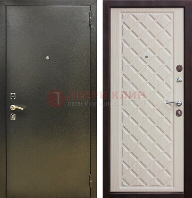 Темно-серая железная дверь с порошковым покрытием и филенчатой МДФ ДП-289 в Туле