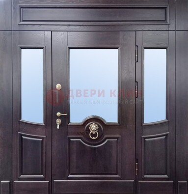 Филенчатая металлическая дверь с панелью МДФ и стеклом ДПР-102 в Туле