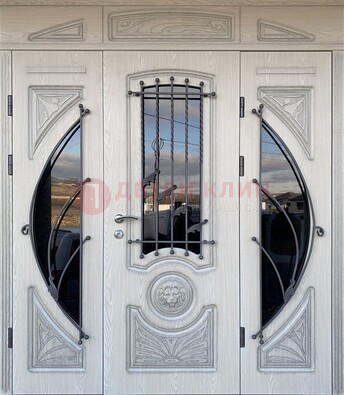 Большая парадная дверь Винорит со стеклом и ковкой ДПР-108 в Туле
