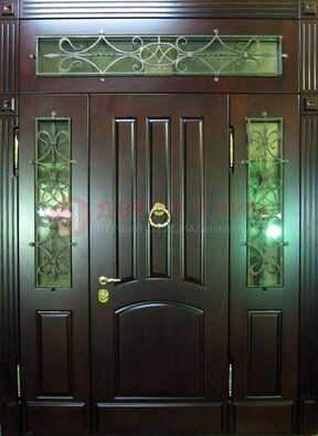 Стальная парадная дверь со стеклом и ковкой ДПР-18 для деревянного дома в Туле