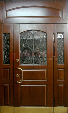 Стальная парадная дверь со вставками из стекла и ковки ДПР-30 в коттедж в Туле