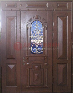 Стальная парадная дверь со стеклом и ковкой ДПР-4 для коттеджа в Туле