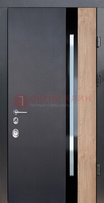 Черная металлическая дверь МДФ со стеклом ДС-14 в Туле