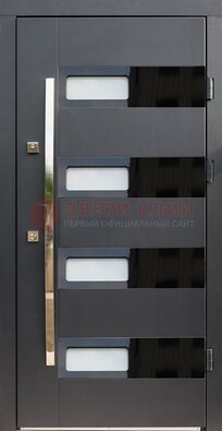 Черная стальная дверь МДФ хайтек со стеклом ДС-16 в Туле
