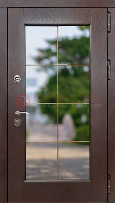 Коричневая стальная дверь со стеклом ДС-19 в Туле