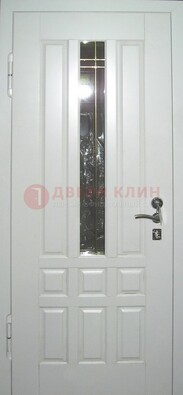 Белая металлическая дверь со стеклом ДС-1 в загородный дом в Туле