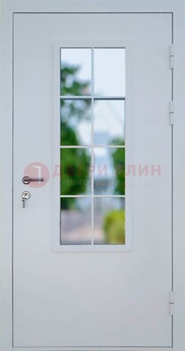 Белая железная дверь порошок со стеклом ДС-31 в Туле