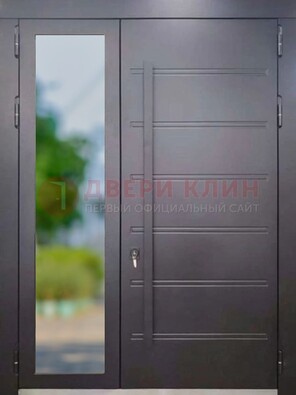 Чёрная двухстворчатая металлическая дверь со стеклом ДС-60 в Туле