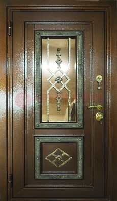 Теплая входная дверь со стеклом и ковкой разноцветной ДСК-13 в Туле