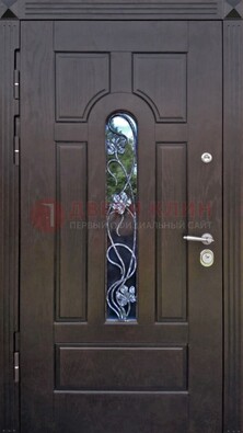 Металлическая дверь со стеклом и ковкой в цвете венге ДСК-142 в Туле