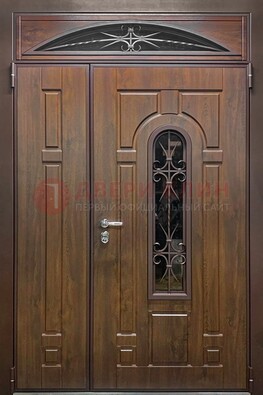 Большая металлическая дверь со стеклом и ковкой ДСК-145 в Туле