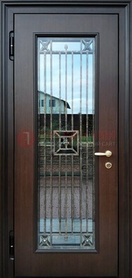 Железная дверь с большим стеклом и ковкой ДСК-187 в Туле