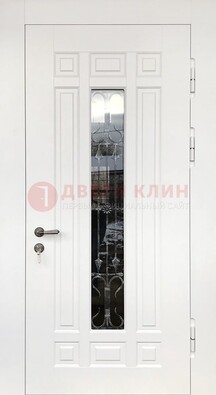 Белая стальная дверь винорит со стеклом и ковкой ДСК-191 в Туле