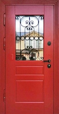 Красная железная дверь Винорит со стеклом и ковкой ДСК-205 в Туле