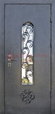 Темная стальная дверь Порошок со стеклом и ковкой ДСК-217 в Туле