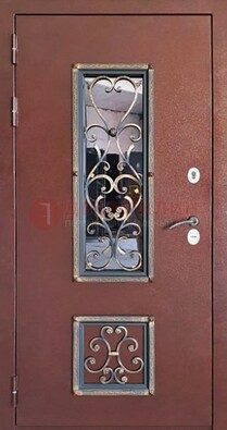 Уличная дверь Порошок со стеклом и ковкой для дома ДСК-218 в Туле