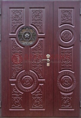 Красная железная дверь Винорит со стеклом и ковкой ДСК-235 в Туле