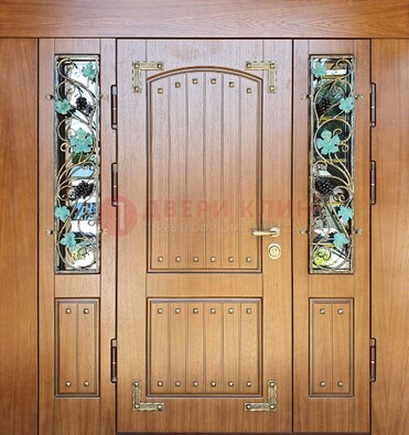 Железная дверь Винорит со стеклом и ковкой лозы ДСК-236 в Туле