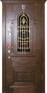 Железная дверь со стеклом и ковкой в классическом стиле ДСК-23 в Гатчине