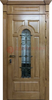 Металлическая дверь массив со стеклом и ковкой для дома ДСК-246 в Туле