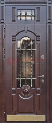 Металлическая дверь массив со стеклом и ковкой с фрамугой ДСК-249 в Туле