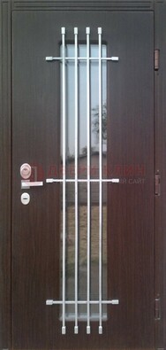 Современная стальная дверь с Виноритом стеклом и ковкой ДСК-262 в Гатчине