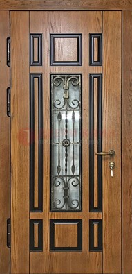 Двухцветная железная дверь Винорит со стеклом и ковкой ДСК-264 в Туле