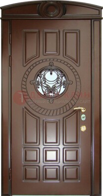 Шоколадная металлическая дверь Винорит со стеклом и ковкой ДСК-269 в Туле