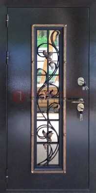 Железная дверь с порошковым напылением стеклом и ковкой ДСК-279 в Туле