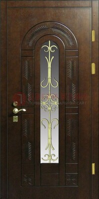 Дизайнерская металлическая дверь со стеклом и ковкой ДСК-50 в Туле