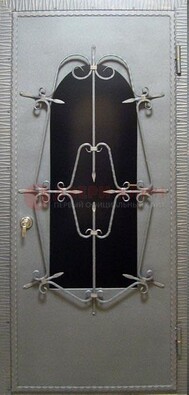Железная дверь со стеклом и ковкой ДСК-74 для каркасного дома в Туле