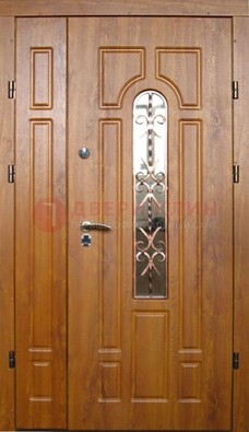 Стальная дверь со стеклом и цветной ковкой ДСК-78 для панельного дома в Туле